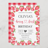 ストロベリーファースト誕生日招待状 招待状 (正面/裏面)