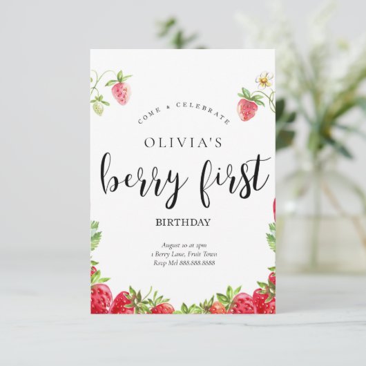 ストロベリーファースト誕生日招待状 招待状 (スタンド正面)