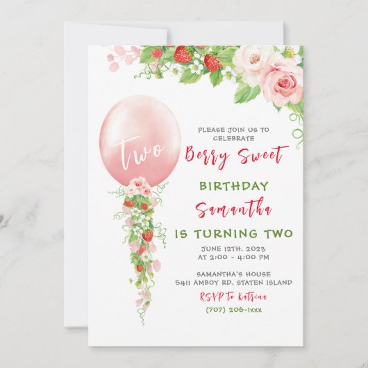 ストロベリーファースト誕生日招待状 招待状 (正面)