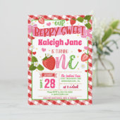 ストロベリーファースト誕生日招待状- ONE Gingham 招待状 (スタンド正面)