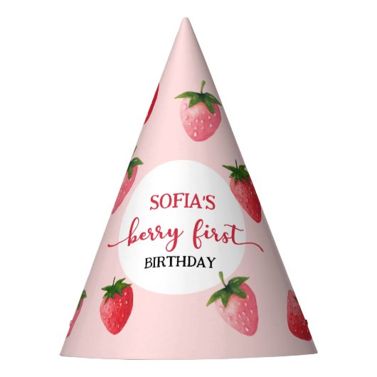 ストロベリーファースト誕生日 パーティーハット (正面)