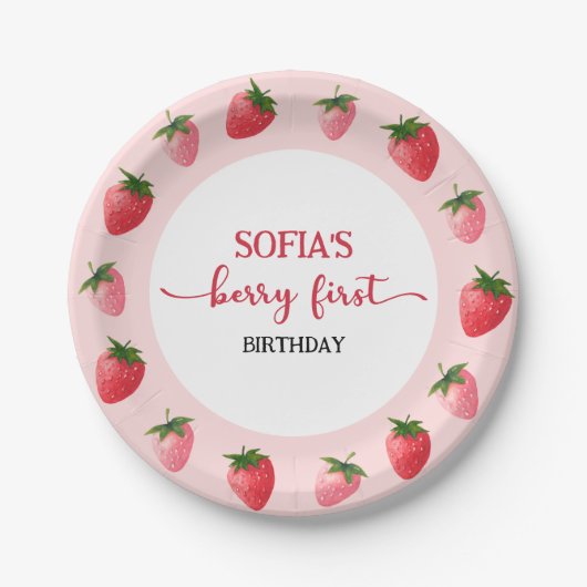 ストロベリーファースト誕生日 ペーパープレート (正面)