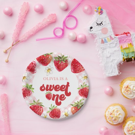 ストロベリーファースト誕生日 ペーパープレート (パーティー)