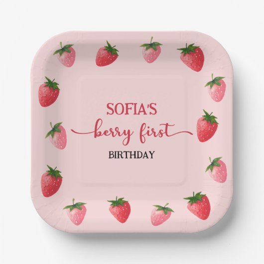 ストロベリーファースト誕生日 ペーパープレート (正面)