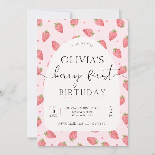 ストロベリーファースト誕生日 招待状 (正面)