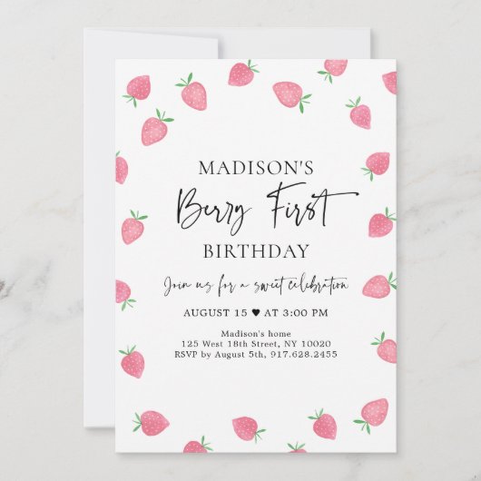 ストロベリーファースト誕生日 招待状 (正面)