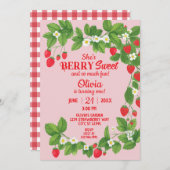 ストロベリーファースト誕生日（赤とピンク） 招待状 (正面/裏面)