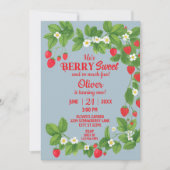 ストロベリーファースト誕生日（赤と青） 招待状 (正面)