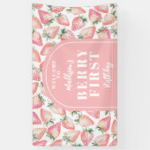 ストロベリーファースト1歳の誕生日パーティーへようこそ 横断幕 (縦)