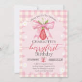 ストロベリーファースト1歳の誕生日パーティー写真 招待状 (正面)