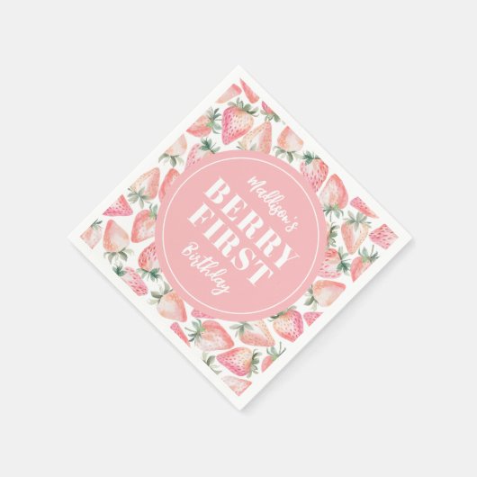 ストロベリーファースト1歳パーティー スタンダードカクテルナプキン (角)
