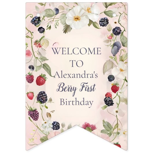 ストロベリーファースト1歳パーティー バンティングフラッグ (第1の旗)