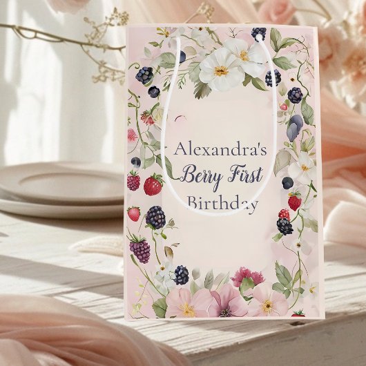 ストロベリーファースト1歳パーティー ミディアムペーパーバッグ