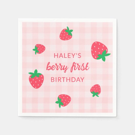 ストロベリーファースト1stかわいいベビーピンク誕生日 スタンダードカクテルナプキン (正面)