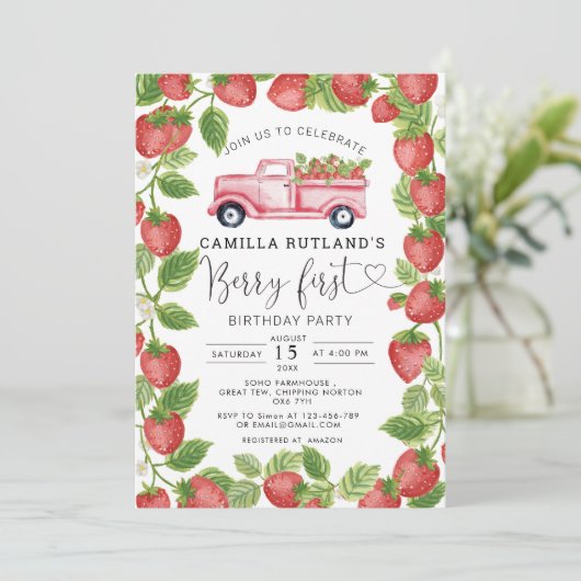 ストロベリーファースト・ガール1st誕生日パーティー 招待状 (スタンド正面)