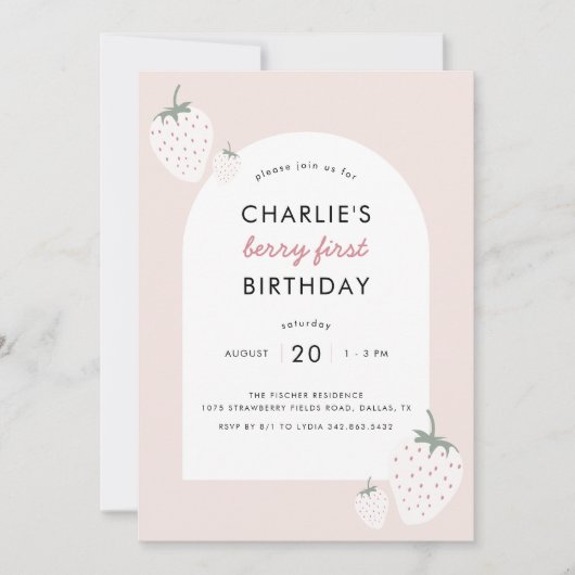 ストロベリーフィールズベリーファースト誕生日 |少女 招待状 (正面)