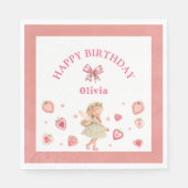 ストロベリーフェアリーテーマガールバースデーパーティー スタンダードランチョンナプキン (正面)