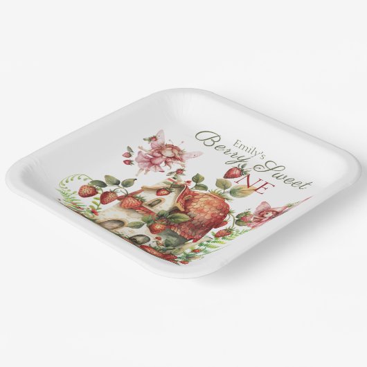 ストロベリーフェアリーベリースイートガールズファースト誕生日 ペーパープレート (傾斜あり)