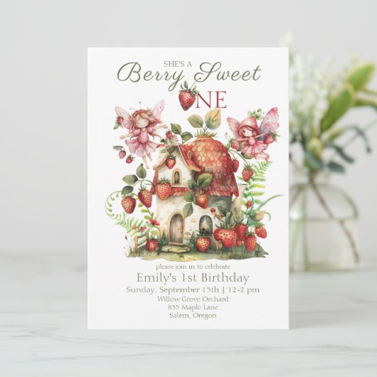 ストロベリーフェアリーベリースイートガールズファースト誕生日 招待状 (スタンド正面)