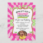 ストロベリーフォト最初の誕生日パーティーの招待 招待状 (正面/裏面)