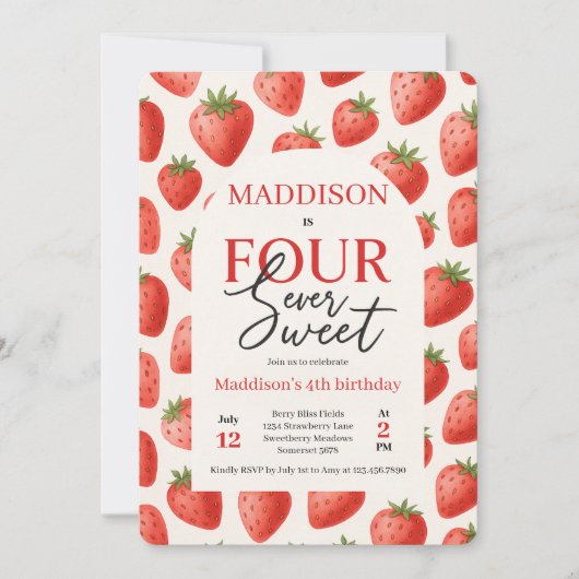 ストロベリーフォーエバースウィート4th誕生日パーティー 招待状 (正面)