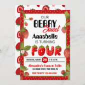 ストロベリーフォーバースデーパーティーへの招待 招待状 (正面/裏面)