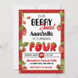 ストロベリーフォーバースデーパーティーへの招待 招待状