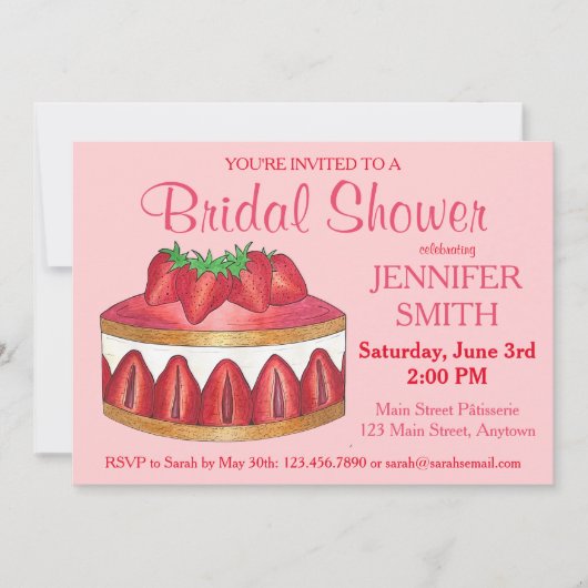 ストロベリーフライジエ結婚ーケーキブライダルシャワー 招待状 (正面)