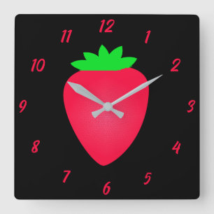 ストロベリーフルーツガールズボーイズ子供部屋レッドブラックカワイイ スクエア壁時計