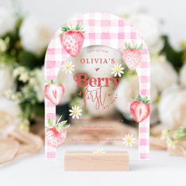 ストロベリーフルーツデイジーベリーファースト誕生日アーチ アクリル招待状