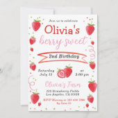 ストロベリーフルーツファームガール誕生日招待状 招待状 (正面)