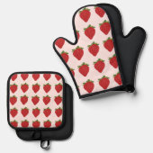 ストロベリーフルーツ甘い夏のイチゴ 鍋つかみ&鍋敷きセット (正面/裏面)