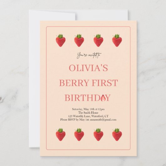 ストロベリーフルーツ誕生日パーティーへの招待 招待状 (正面)