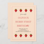 ストロベリーフルーツ誕生日パーティーへの招待 招待状 (正面/裏面)