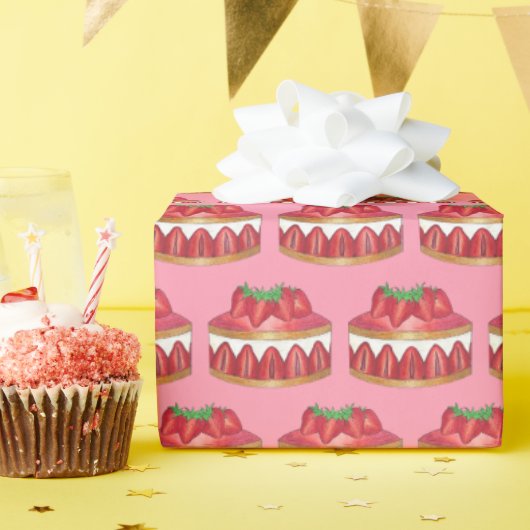 ストロベリーフレイジアーケーキフランスのーパティシシェフベーカリー ラッピングペーパー (誕生日パーティー)