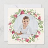 ストロベリーフローラフォトガールベリーファースト誕生日 招待状 (裏面)