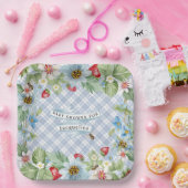 ストロベリーブルーギンガムベビートゥビーシャワー ペーパープレート (パーティー)