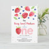 ストロベリーブルーベリーウォーターカラー1st誕生日 招待状 (スタンド正面)