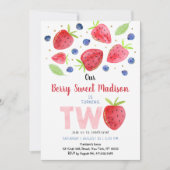 ストロベリーブルーベリーウォーターカラー2nd誕生日 招待状 (正面)
