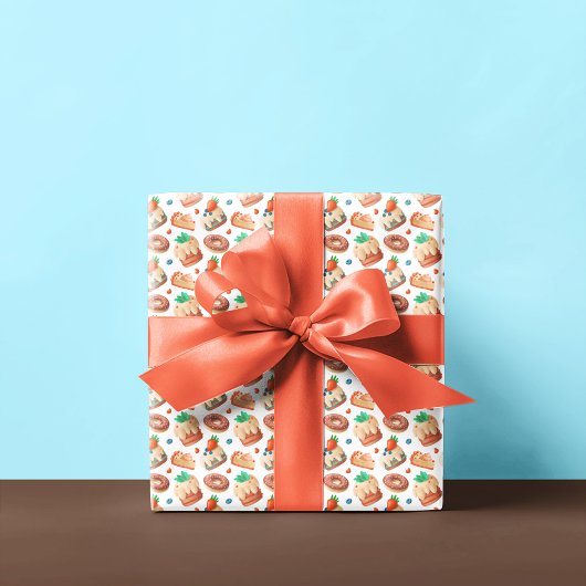 ストロベリーブルーベリーケーキとドーナツ ラッピングペーパー