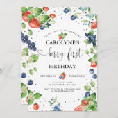 ストロベリーブルーベリースイートベリーファースト誕生日 招待状 (正面/裏面)