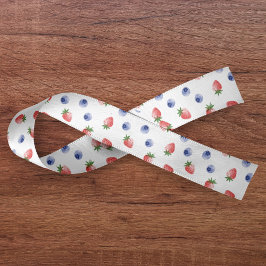 ストロベリーブルーベリーパターンベリースイートホワイト サテンリボン