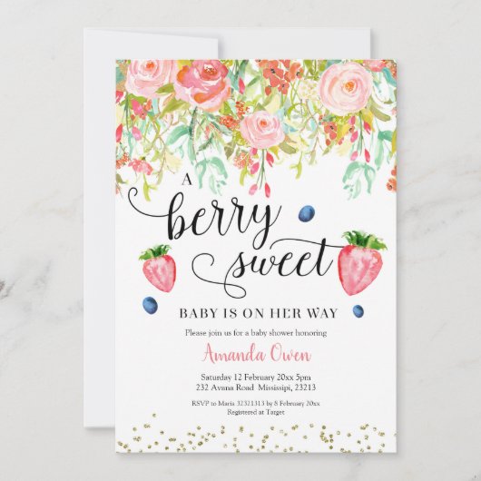 ストロベリーブルーベリーベビーシャワー招待状 招待状 (正面)