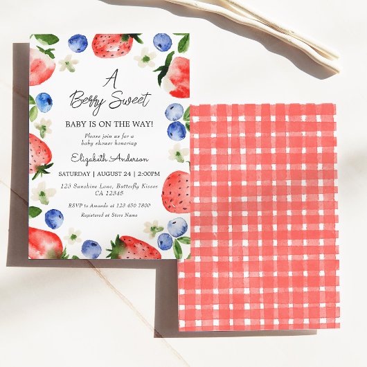 ストロベリーブルーベリーベリースイートガールベビーシャワー 招待状