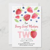 ストロベリーブルーベリーベリースウィートセカンド誕生日 招待状 (正面)