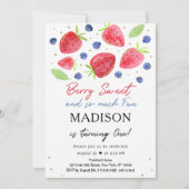 ストロベリーブルーベリーベリースウィートファースト誕生日 招待状 (正面)