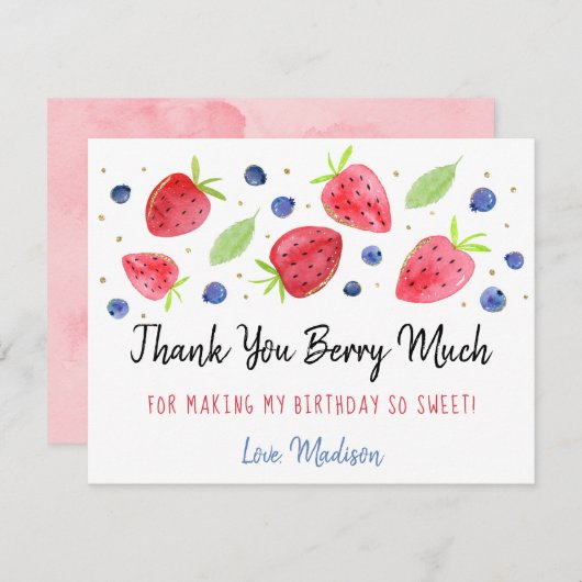 ストロベリーブルーベリーベリースウィート誕生日 サンキューカード (正面/裏面)
