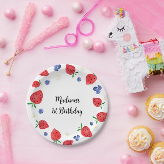 ストロベリーブルーベリーベリースウィート誕生日 ペーパープレート (パーティー)