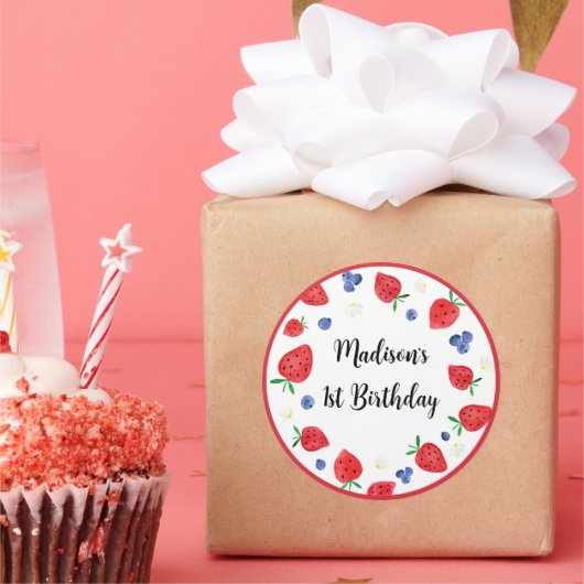 ストロベリーブルーベリーベリースウィート誕生日 ラウンドシール (パーティー)