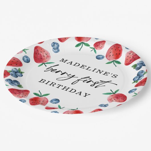 ストロベリーブルーベリーベリーファースト・ガール1st誕生日 ペーパープレート (アングル)